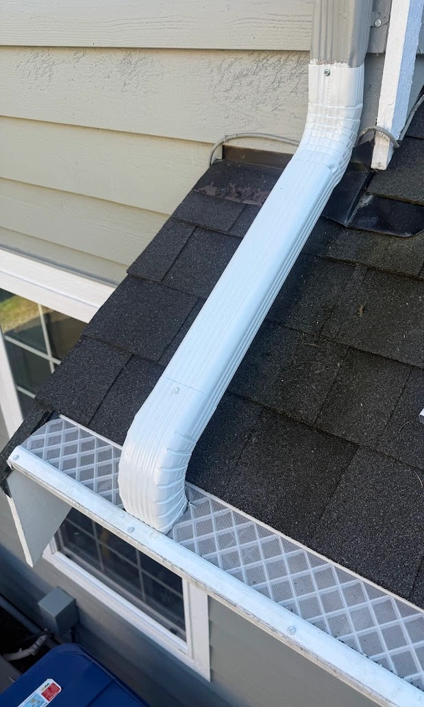 Downspout extension connected to a gutter guard system